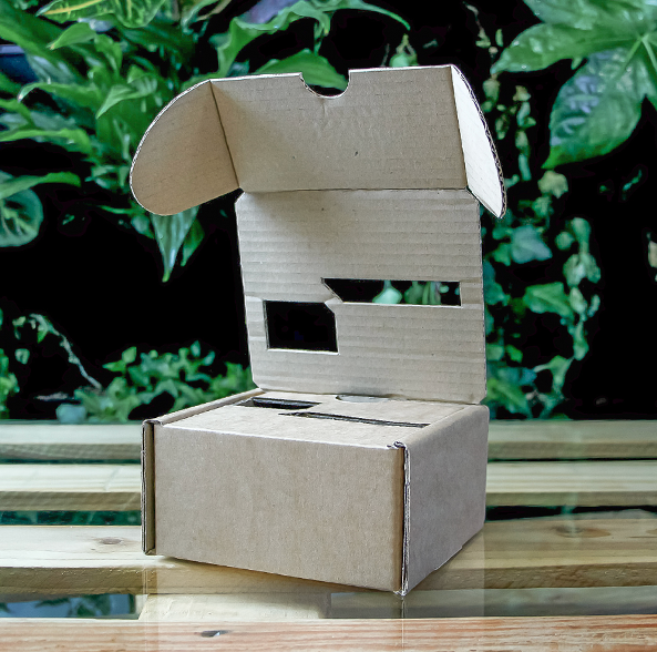 Bespoke corrugated cardboard box with cut-outs to house a gas metre