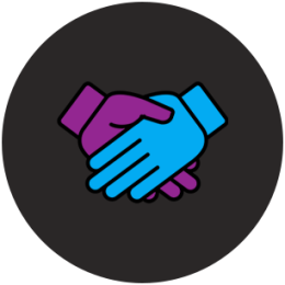 Blue hand icon shaking a purple hand icon