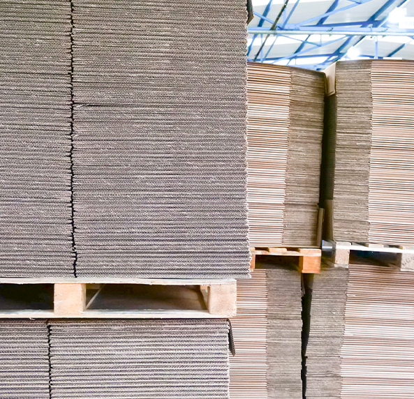 Pallets stacked with corrugated cardboard