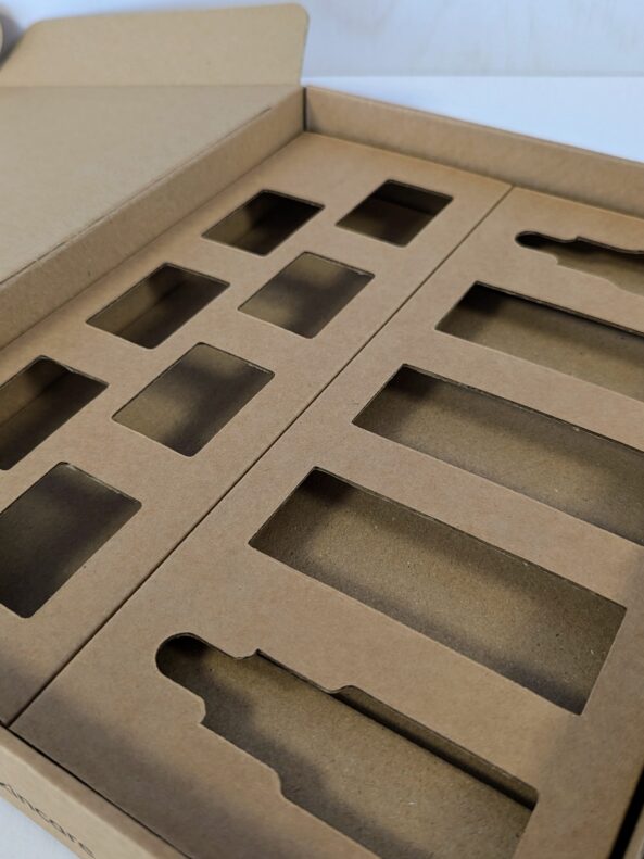 A close up of the bespoke internal fitments of a branded Orean box