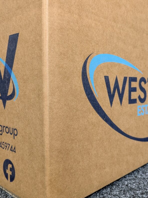 Westbury Group logo and contact details on their branded box