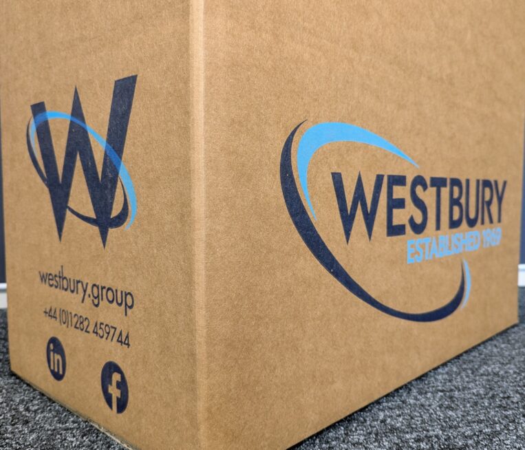 Westbury Group logo and contact details on their branded box