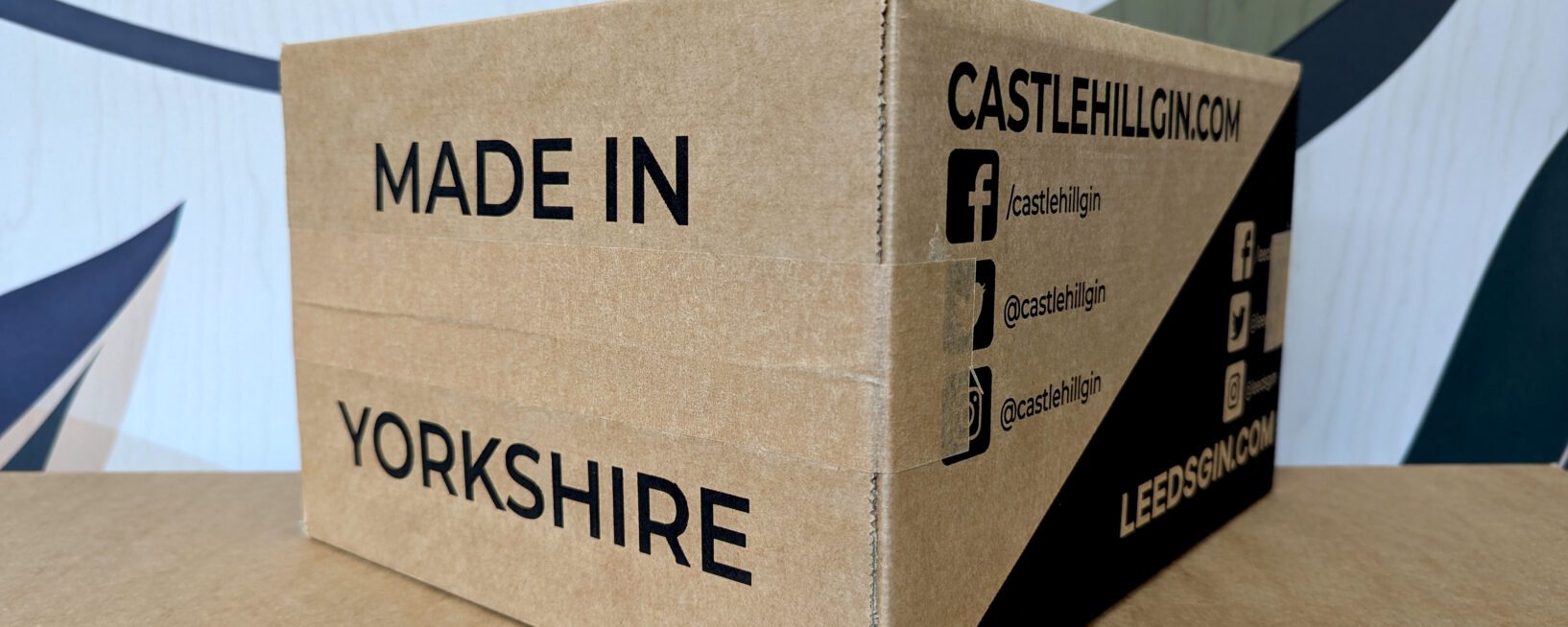 Top of the Yorkshire Spirits branded box with 'Made in Yorkshire' written on it