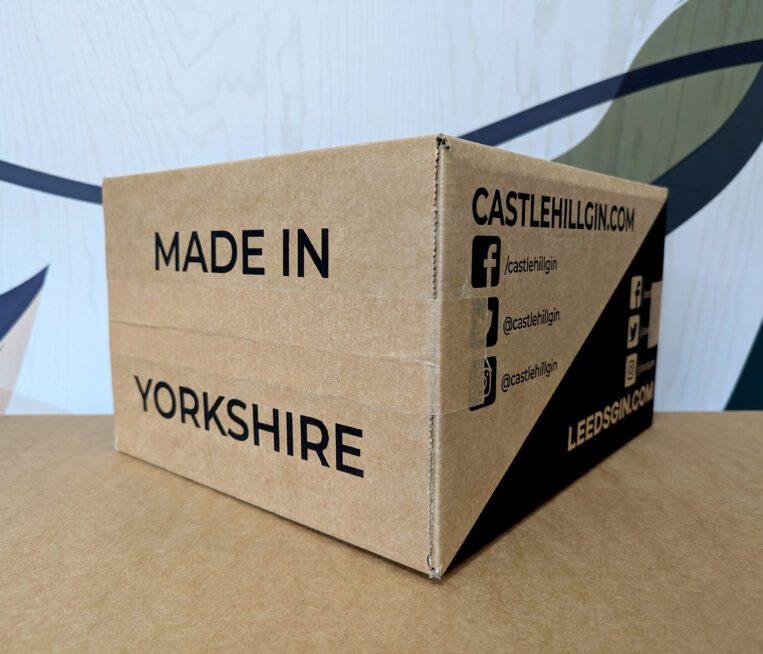 Top of the Yorkshire Spirits branded box with 'Made in Yorkshire' written on it