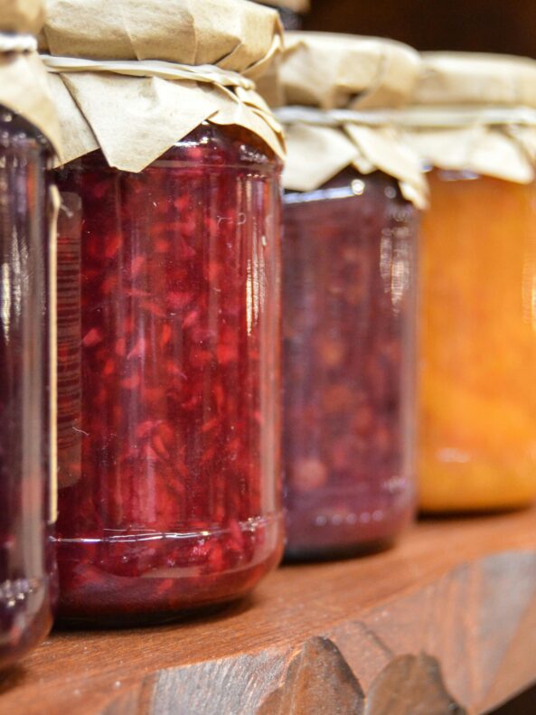 Glass mason jars with various food fillings inside